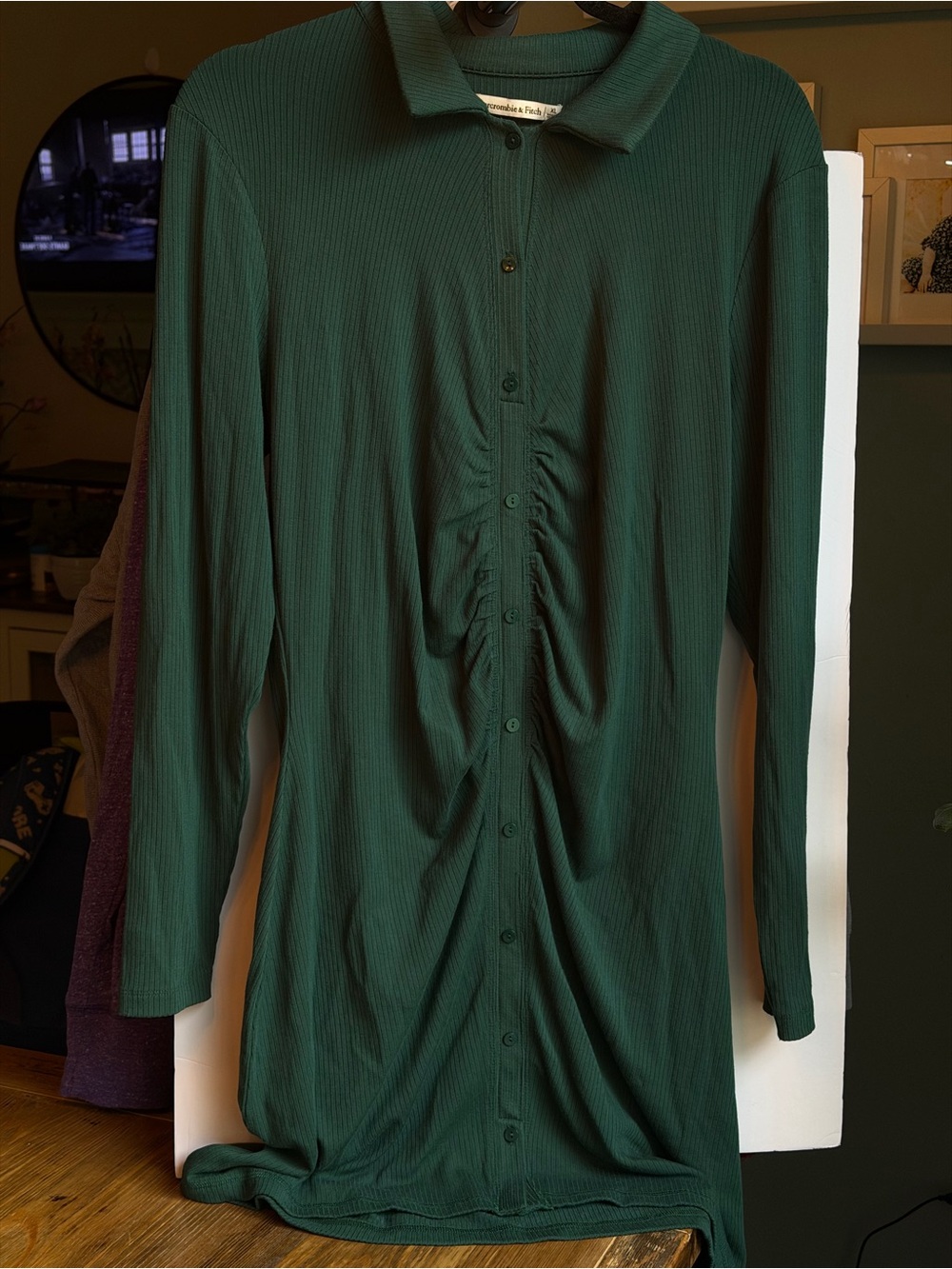 Abercrombie & Fitch NWT Ribbed Ruched Button Front Midi Dress XL Green